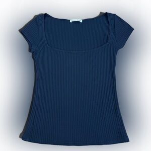 Reformation Jeans Bardot Ribbed Black Top Shirt Size M Tencel & Spandex USA